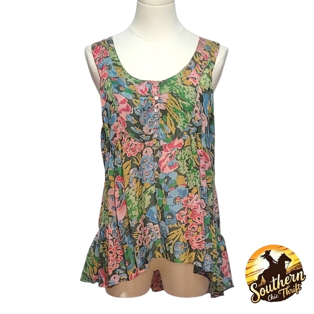 LIL -Size 8 Ruffled Asymmetrical Pink and Green Sleeveless Tank Top